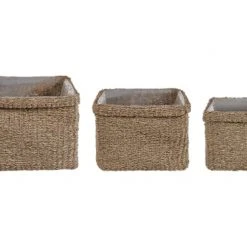 Beliani Vases Cache-pot D'intérieur En Bois Solide Beige H34 36 45