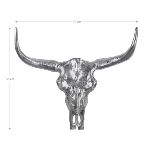 WOMO-DESIGN Statuettes Et Figurines Crâne Avec Cornes Sculpture Argent, 70x58 Cm, Aluminium 5 WOMO-DESIGN Statuettes Et Figurines Crâne Avec Cornes Sculpture Argent, 70x58 Cm, Aluminium – Image 3