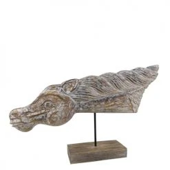 MOYCOR Statuettes Et Figurines Figure TĂȘte Cheval SculptĂ© Avec Base En Bois Marron
