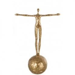 LANADECO Statuettes Et Figurines Personnage Sur Boule Résine Or H40,3cm