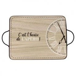 Novastyl Statuettes Et Figurines Plateau En Bois Poignées En Métal Noir