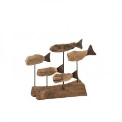 LANADECO Statuettes Et Figurines Poissons Sur Pied Bois Flotté/métal Naturel H22cm -Vases Soldes poissons sur pied bois flotte metal naturel h22cm 3