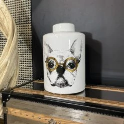 Now’s Home Vases Pot En Céramique Ave Couvercle Blanc Motif Chien -Vases Soldes pot en ceramique ave couvercle blanc motif chien 1