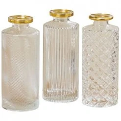 Wadiga Set De 3 Vases Verre Transparent Et Doré H13cm