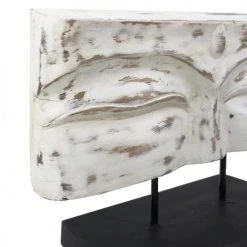 MOYCOR Statuettes Et Figurines Statue Yeux De Bouddha En Bois Blanc -Vases Soldes statue yeux de bouddha en bois blanc 1