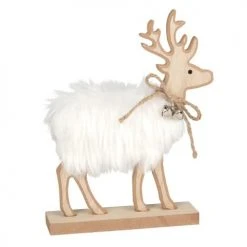 Maisons Du Monde Décorations à Poser De Noël Statuette Cerf Imitation Fourrure Blanche H22