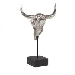 Beliani Statuettes Et Figurines Statuette Décorative Crâne De Buffle Argenté -Vases Soldes statuette decorative crane de buffle argente 3