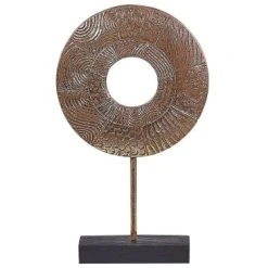 Beliani Statuettes Et Figurines Statuette Décorative Dorée Sur Socle Noir 34 Cm