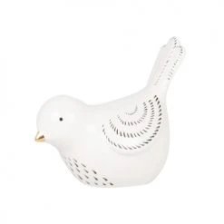 Maisons Du Monde Statuettes Et Figurines Statuette Oiseau En Dolomite Blanche Motifs Noirs H12 - Lot De 2