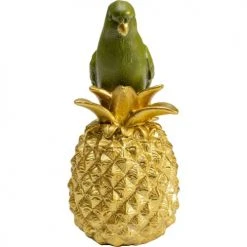 Kare Design Statuettes Et Figurines Statuette Perroquet Vert Sur Ananas Doré En Polyrésine -Vases Soldes statuette perroquet vert sur ananas dore en polyresine 2