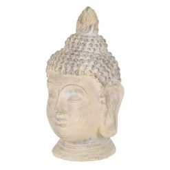 ECD Germany Statuettes Et Figurines Tête De Bouddha Pierre Artificielle Beige-gris 45x39x78 Cm