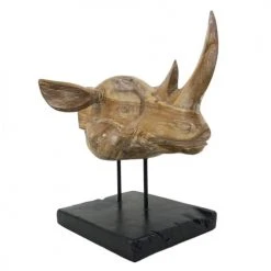 MOYCOR Statuettes Et Figurines TĂȘte De RhinocĂ©ros En Bois Blanchies