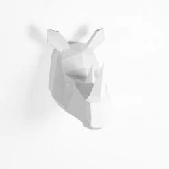 Potiron Paris Statuettes Et Figurines Trophée Décoratif Mural Rhinocéros Blanc En Polyrésine -Vases Soldes trophee decoratif mural rhinoceros blanc en polyresine 3