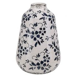 Beliani Vases Vase à Fleurs Blanc Et Bleu Marine 20 Cm