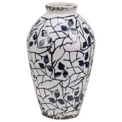 Beliani Vases Vase à Fleurs Blanc Et Bleu Marine 22 Cm