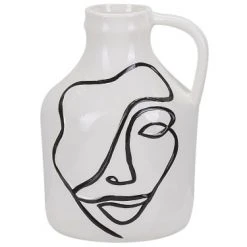 Beliani Vases Vase à Fleurs Blanc Motif Visage 19 Cm
