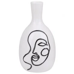 Beliani Vases Vase à Fleurs Blanc Motif Visage 23 Cm
