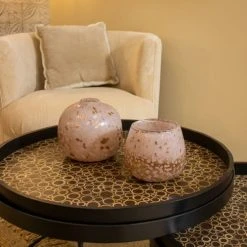 Now’s Home Vases Vase Boule En Verre Soufflé Rose Et Cuivré -Vases Soldes vase boule en verre souffle rose et cuivre 2