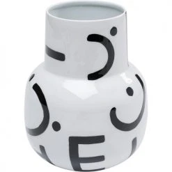 Kare Design Vases Vase En Acier Blanc Motifs Noirs H19