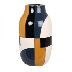 Maisons Du Monde Vases Vase En Argile Bleu, Blanc, Jaune Et Noir H30