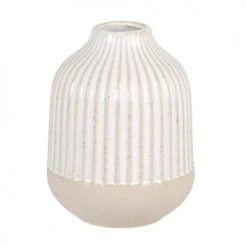 Maisons Du Monde Vases Vase En Grès Blanc Et Strié Beige H12