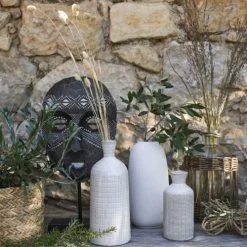 Maisons Du Monde Vases Vase En Grès Blanc Motifs Graphiques H18 -Vases Soldes vase en gres blanc motifs graphiques h18 1000 12 29 200068 7