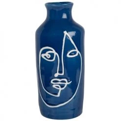 Maisons Du Monde Vases Vase En Grès Bleu Et Visage Blanc H23