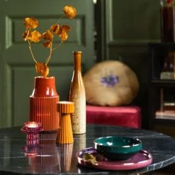 Maisons Du Monde Vases Vase En Grès Strié Rouge H20 -Vases Soldes vase en gres strie rouge h20 1000 15 22 226506 3