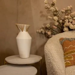 Now’s Home Vases Vase En Résine Et Rotin Blanc H37cm -Vases Soldes vase en resine et rotin blanc h37cm 2