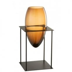 LANADECO Vases Vase En Verre Marron Et Métal Noir H36cm