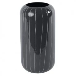 Zago Vases Vase Moderne Design Métal émaillé Gris Foncé Rayé Beige H 26 Cm