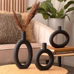 Present Time Vases Vase Oval High Résine Noir -Vases Soldes vase oval high resine noir 4