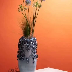 Kare Design Vases Vase Papillons Et Fleurs En Grès Bleu H50 -Vases Soldes vase papillons et fleurs en gres bleu h50 1