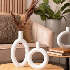 Present Time Vases Vase Ring Rond Résine Blanc -Vases Soldes vase ring rond resine blanc 7