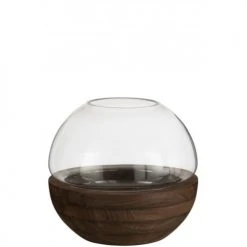 LANADECO Vases Vase Rond Bois/verre Marron Foncé H22,5cm