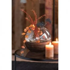 LANADECO Vases Vase Rond Bois/verre Marron Foncé H22,5cm -Vases Soldes vase rond bois verre marron fonce h22 5cm 3