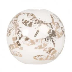 Maisons Du Monde Vases Vase Rond En Dolomite Blanche Et Dorée H14