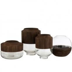 LANADECO Vases Vase Rond Haut Bois/verre Marron Foncé H31cm -Vases Soldes vase rond haut bois verre marron fonce h31cm 2