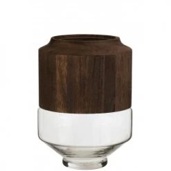 LANADECO Vases Vase Rond Haut Bois/verre Marron Foncé H31cm