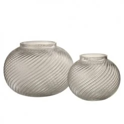 LANADECO Vases Vase Rond Rayures Relief Verre Transparent D20,5cm -Vases Soldes vase rond rayures relief verre transparent d20 5cm 1